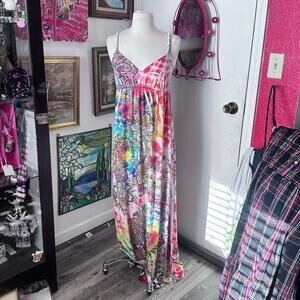 no brand bedazzled tie dye rainbow maxi dress